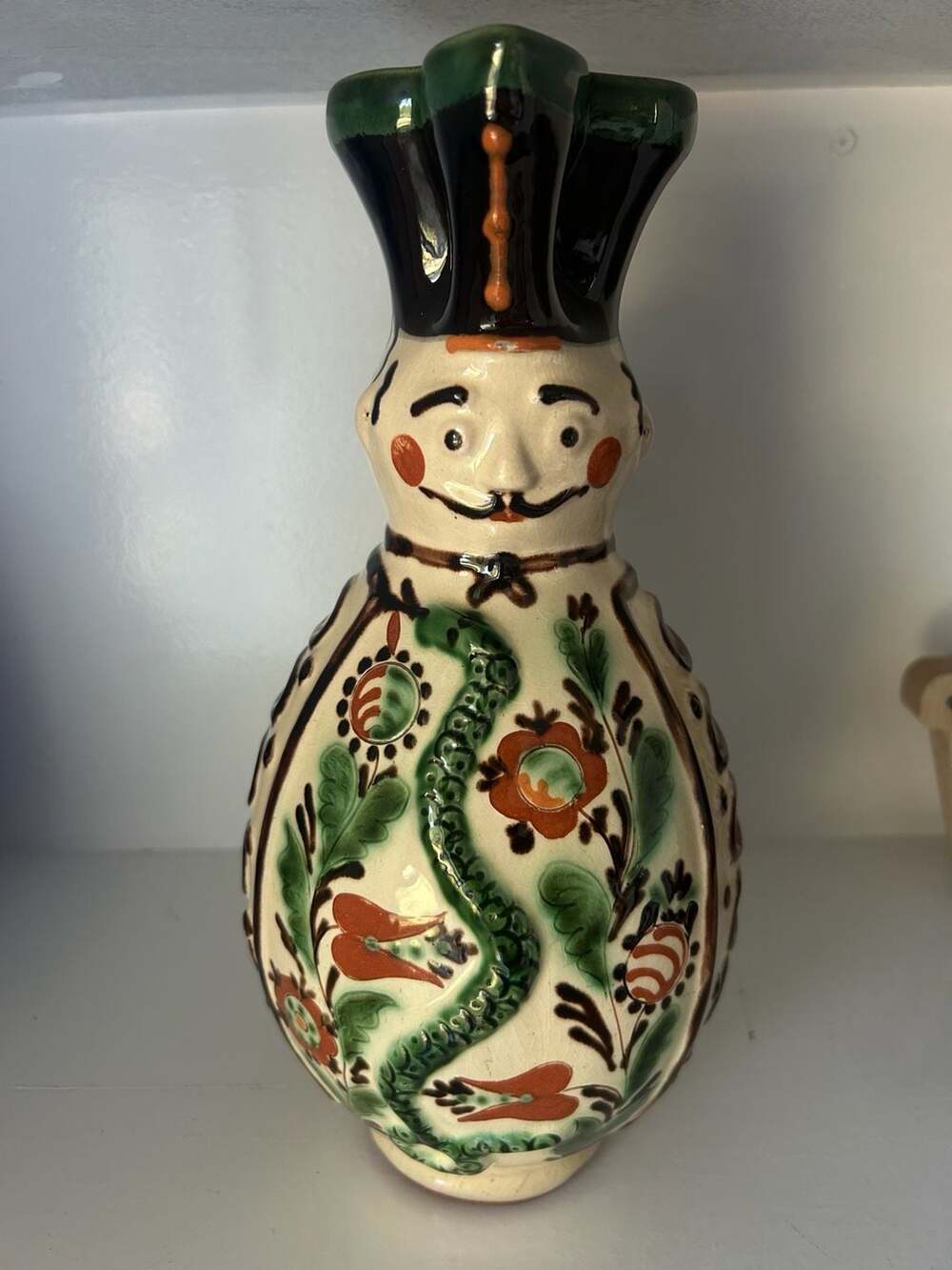 Vintage Hungarian Miska Kancsó Hussar Wine Jug Folk Art Pottery Signed Vácsi Kar